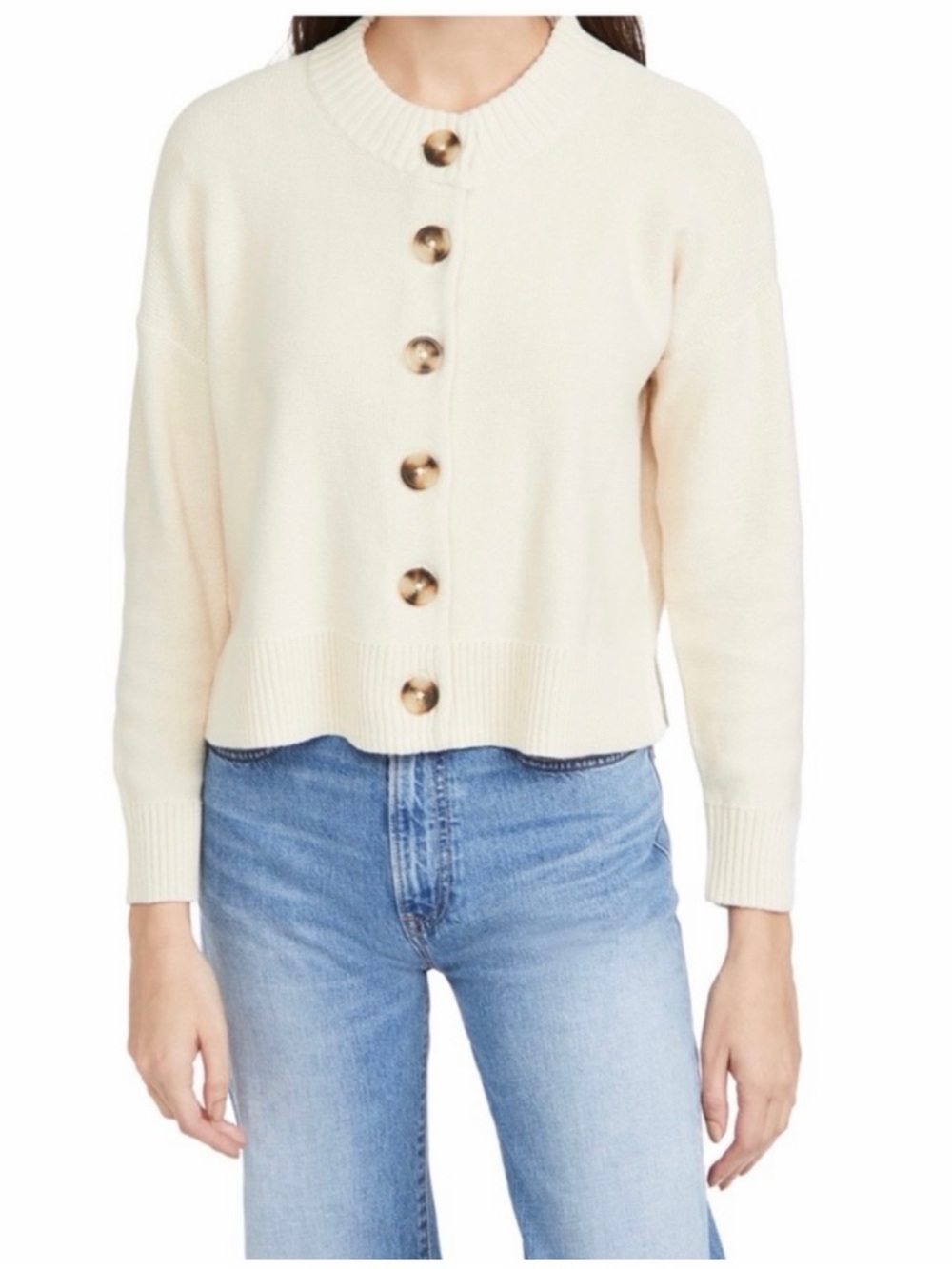 Madewell Cream Button-Front Cropped Cardigan